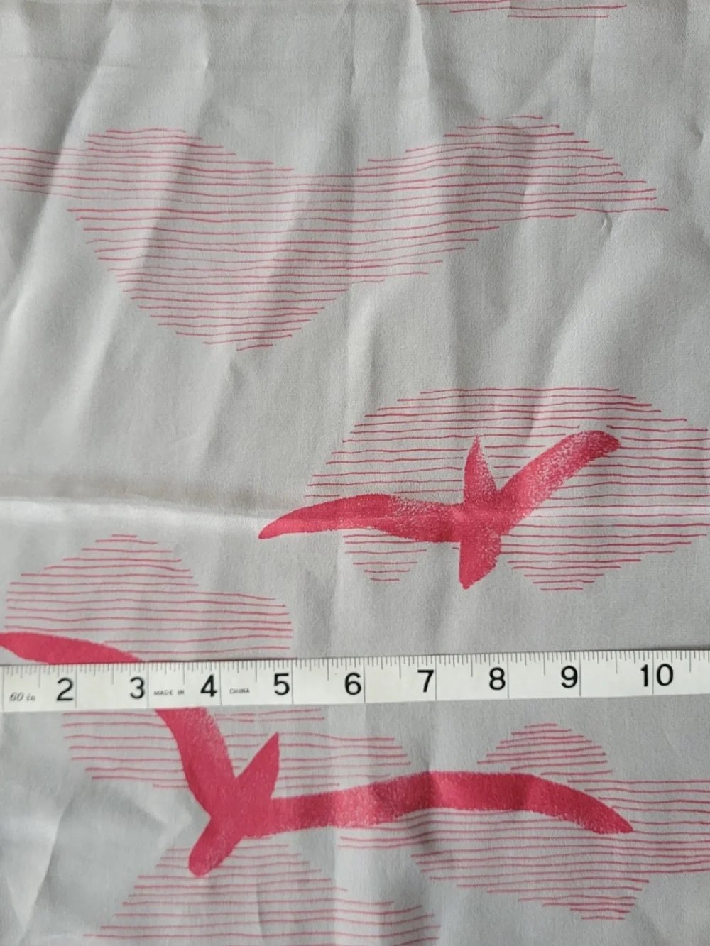Vera Neumann Silk Blend Scarf: Pink Birds Clouds, Rectangle, Made in Japan